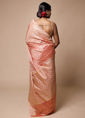 Peach Tissue Silk Saree With Blouse Piece