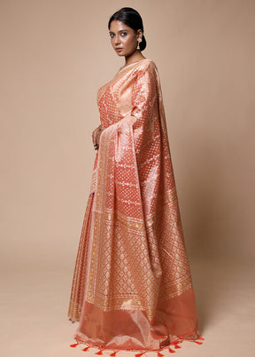 Peach Tissue Silk Saree With Blouse Piece