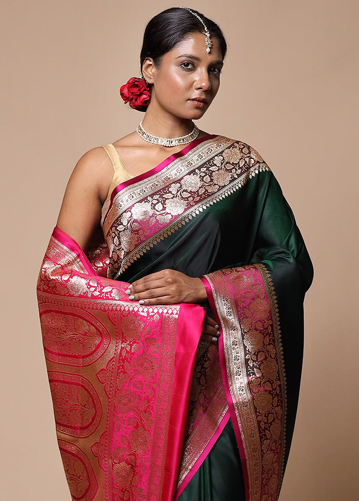 Green Banarasi Silk Saree With Blouse Piece