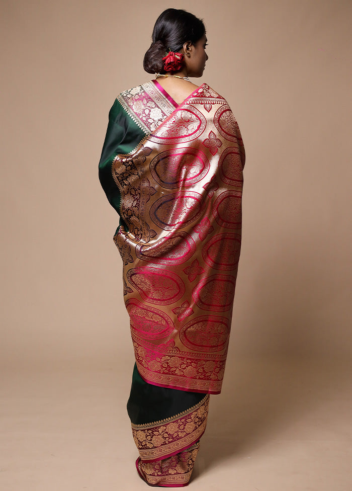 Green Banarasi Silk Saree With Blouse Piece