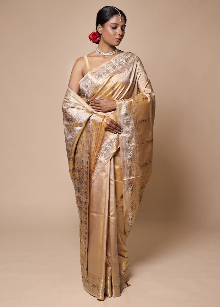 Yellow Handloom Baluchari Pure Silk Saree With Blouse Piece