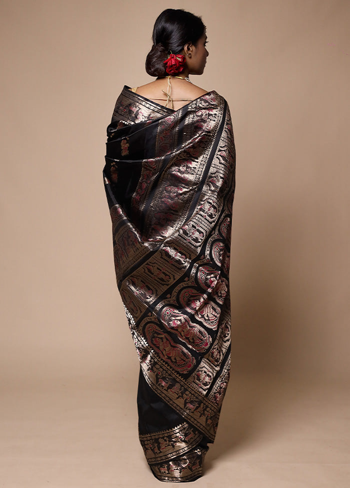 Black Handloom Baluchari Pure Silk Saree With Blouse Piece