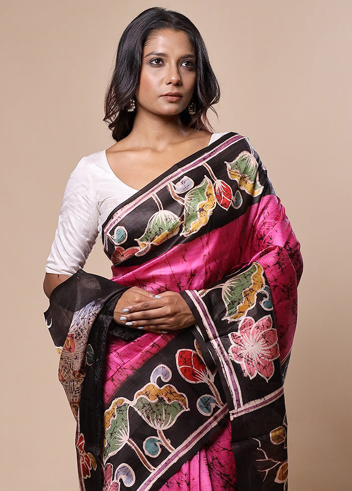 Pink Printed Pure Silk Saree Without Blouse Piece