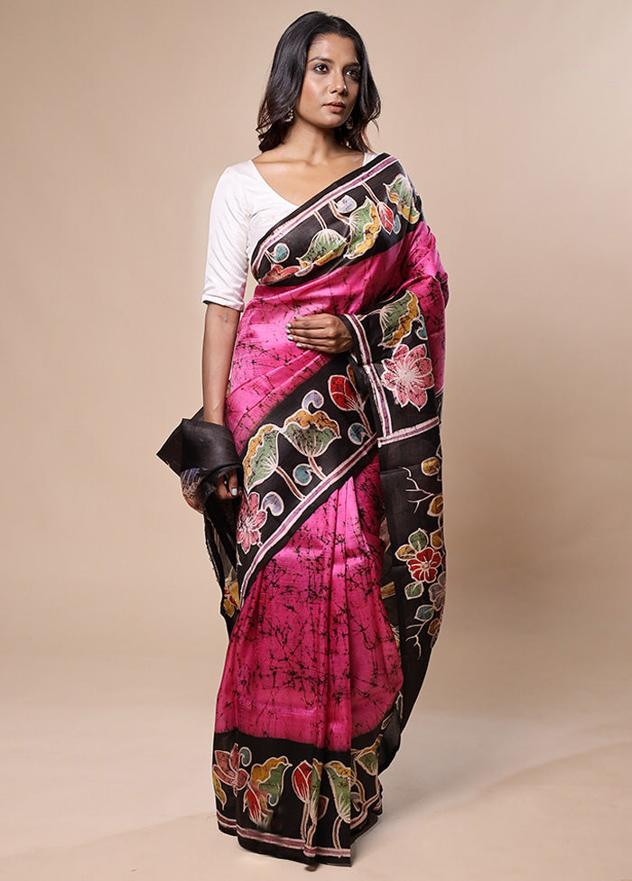 Pink Printed Pure Silk Saree Without Blouse Piece