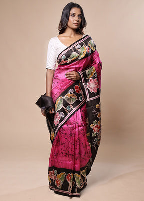 Pink Printed Pure Silk Saree Without Blouse Piece