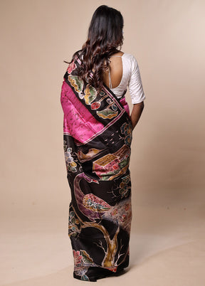 Pink Printed Pure Silk Saree Without Blouse Piece