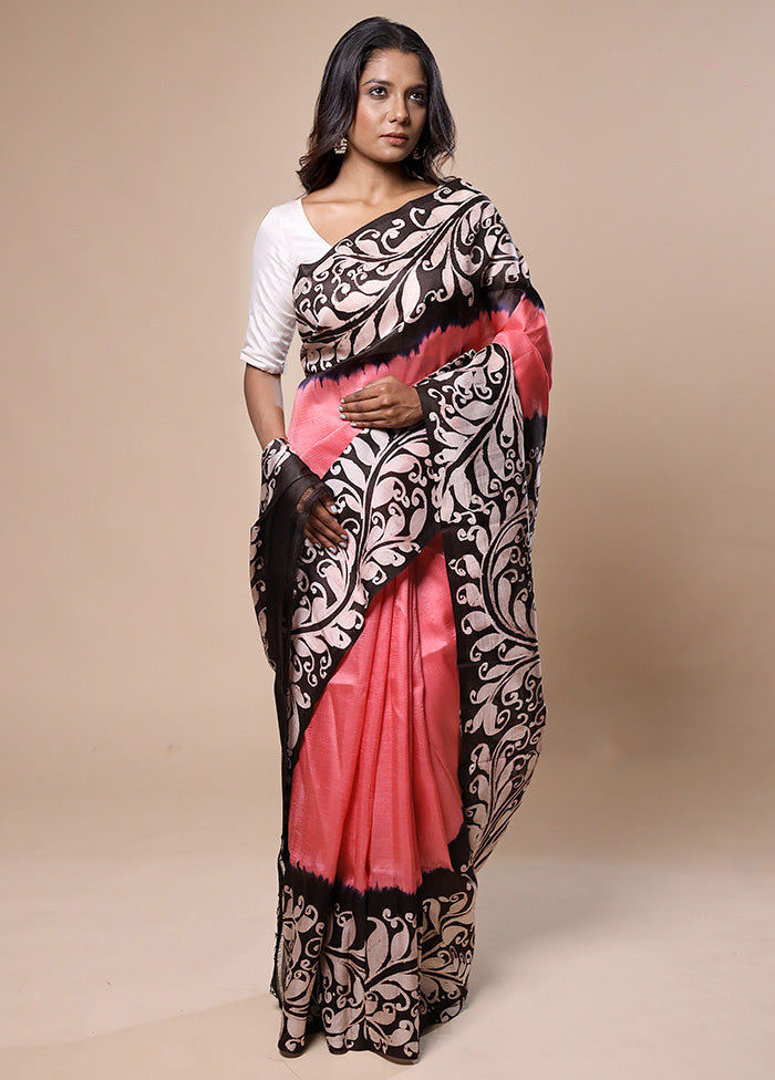 Pink Printed Pure Silk Saree Without Blouse Piece