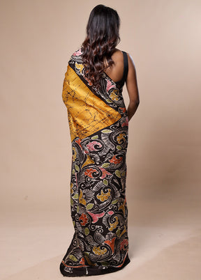 Yellow Printed Pure Silk Saree Without Blouse Piece