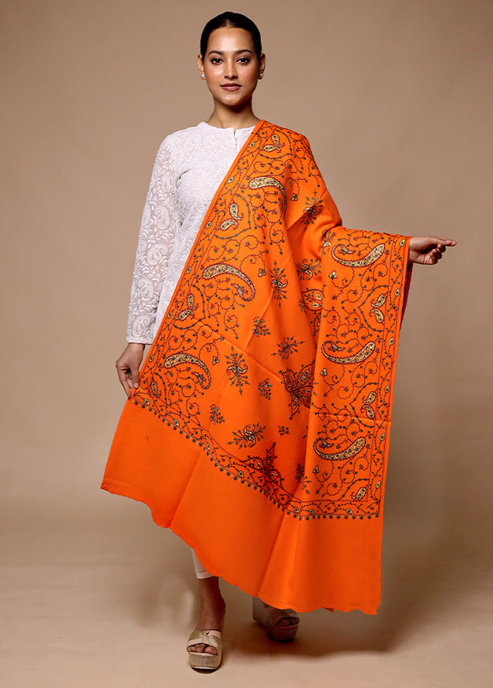 Orange Woven Work Shawl