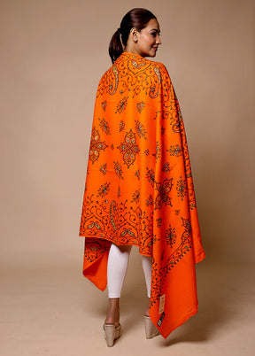 Orange Woven Work Shawl