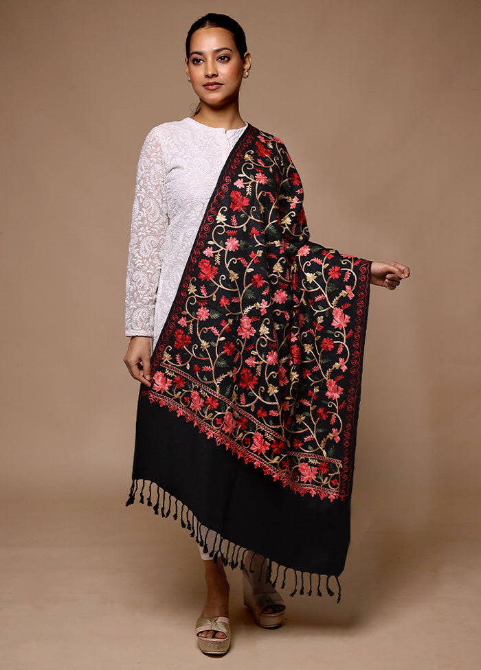 Black Woven Work Shawl