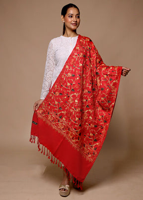 Red Woven Work Shawl