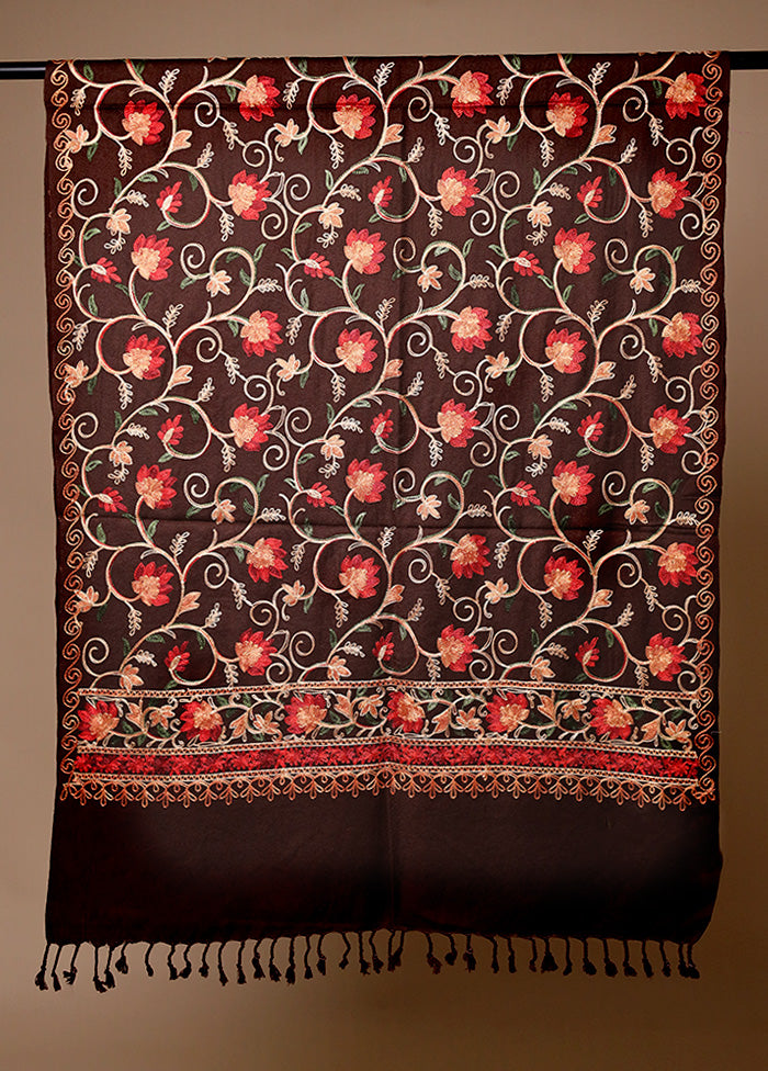 Brown Woven Work Shawl