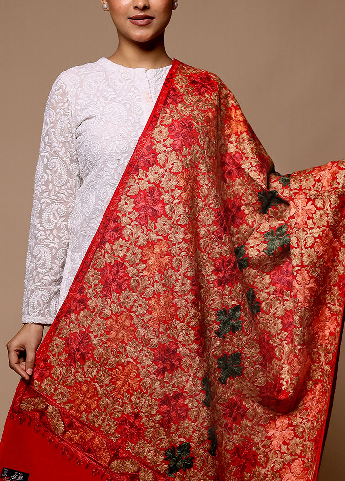 Red Woven Work Shawl