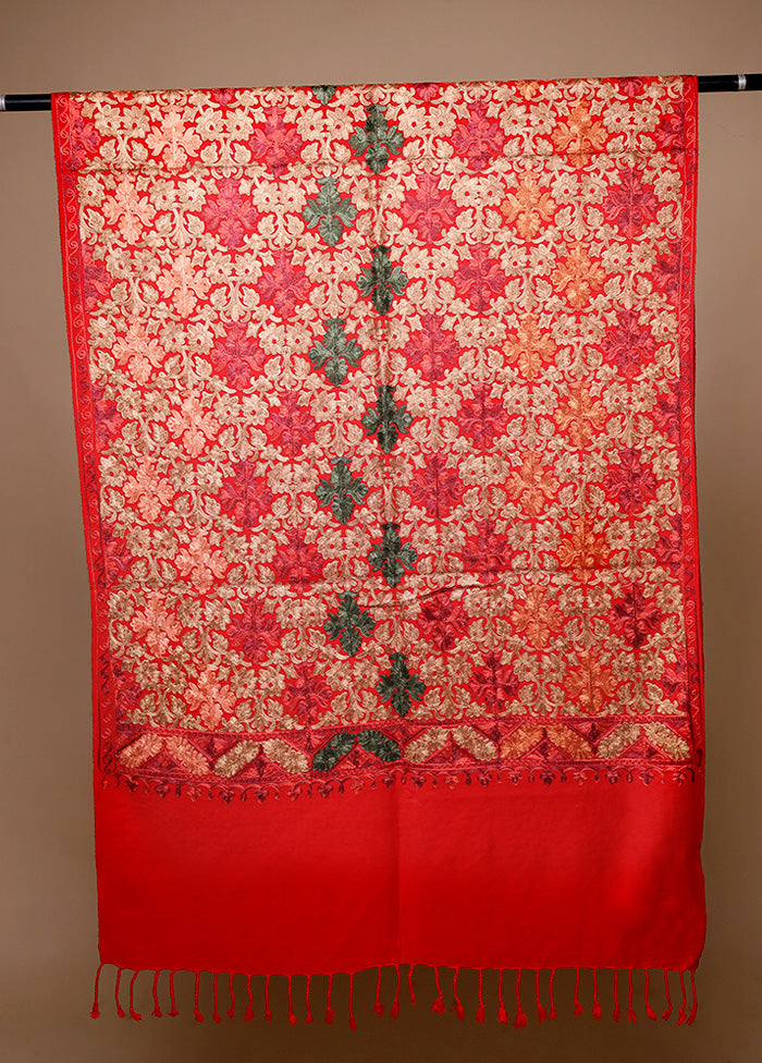 Red Woven Work Shawl