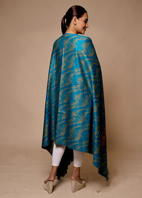 Blue Woven Work Shawl