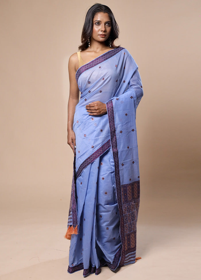 Blue Assam Silk Saree With Blouse Piece