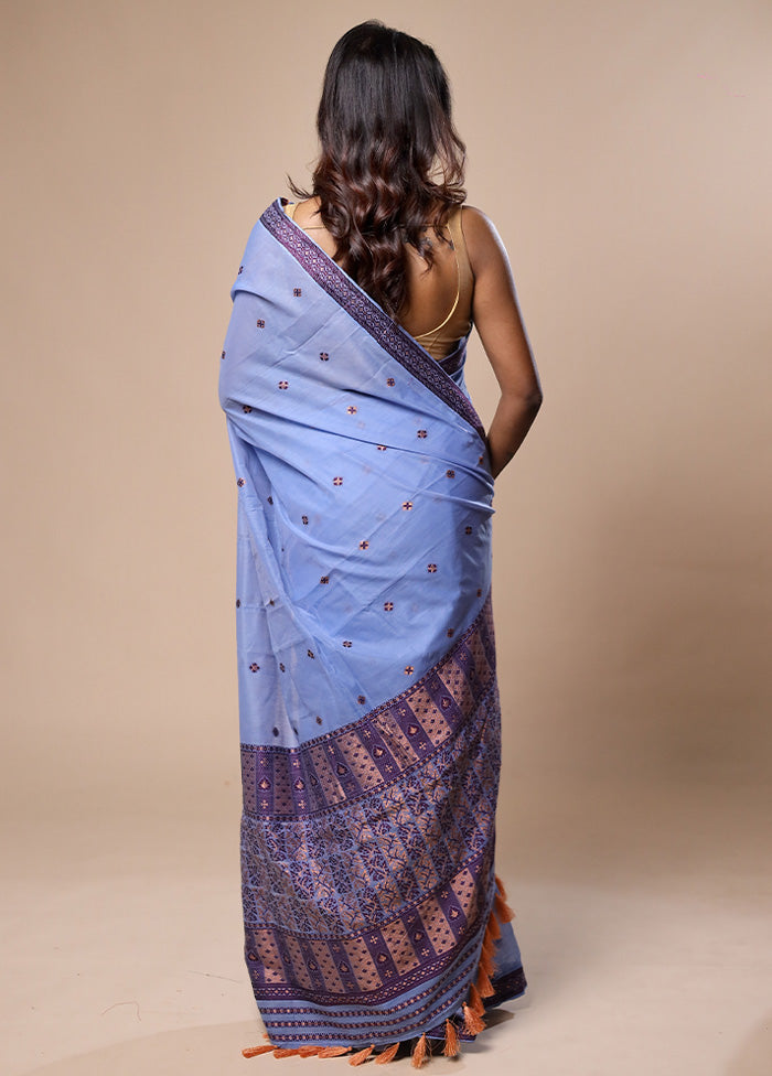 Blue Assam Silk Saree With Blouse Piece