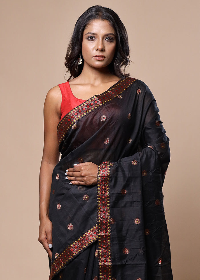 Black Assam Silk Saree With Blouse Piece