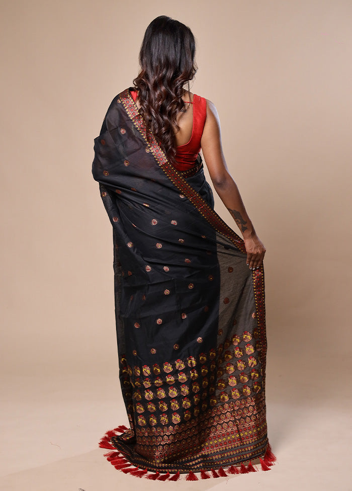 Black Assam Silk Saree With Blouse Piece