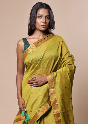 Green Assam Silk Saree With Blouse Piece