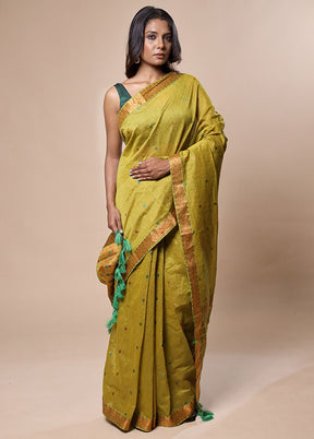 Green Assam Silk Saree With Blouse Piece