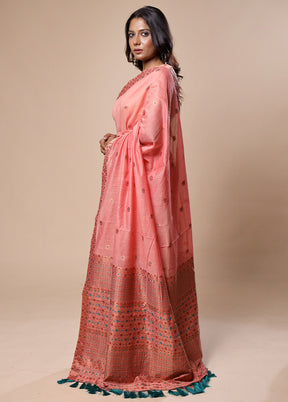 Pink Assam Silk Saree With Blouse Piece