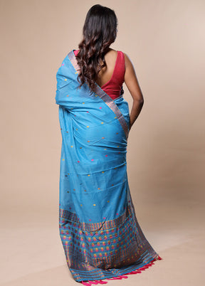 Blue Assam Silk Saree With Blouse Piece