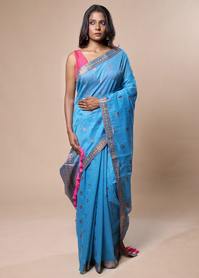 Blue Assam Silk Saree With Blouse Piece