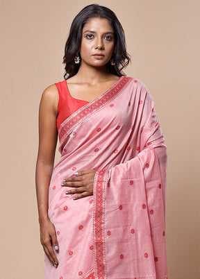 Pink Assam Silk Saree With Blouse Piece