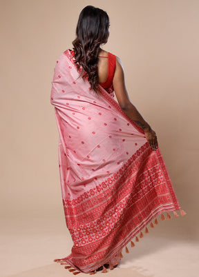 Pink Assam Silk Saree With Blouse Piece