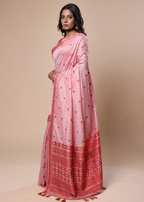 Pink Assam Silk Saree With Blouse Piece