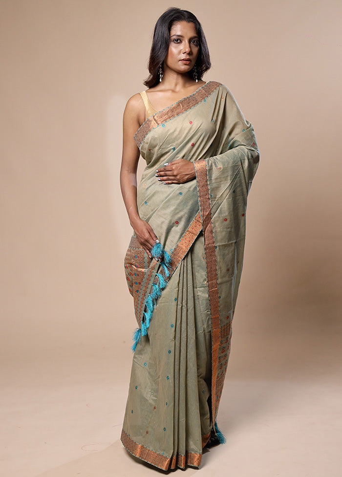 Green Assam Silk Saree With Blouse Piece