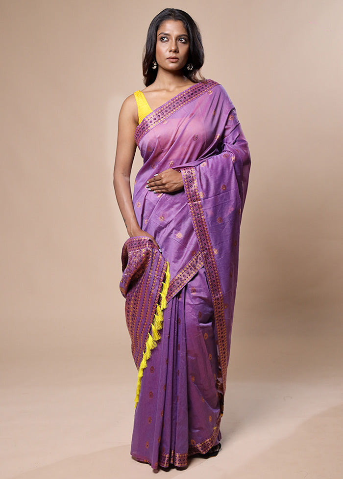 Purple Assam Silk Saree With Blouse Piece