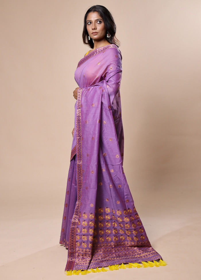 Purple Assam Silk Saree With Blouse Piece