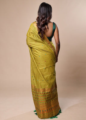 Green Assam Silk Saree With Blouse Piece