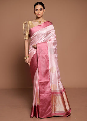 Pink Handloom Katan Pure Silk Saree With Blouse Piece