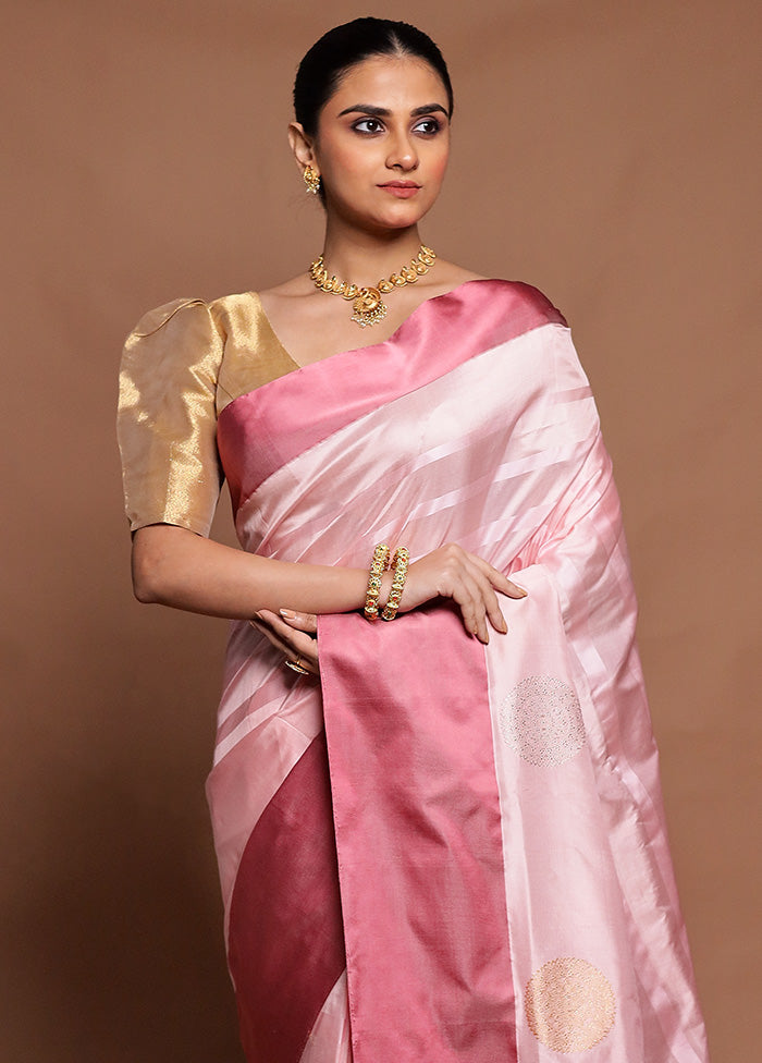 Pink Handloom Katan Pure Silk Saree With Blouse Piece