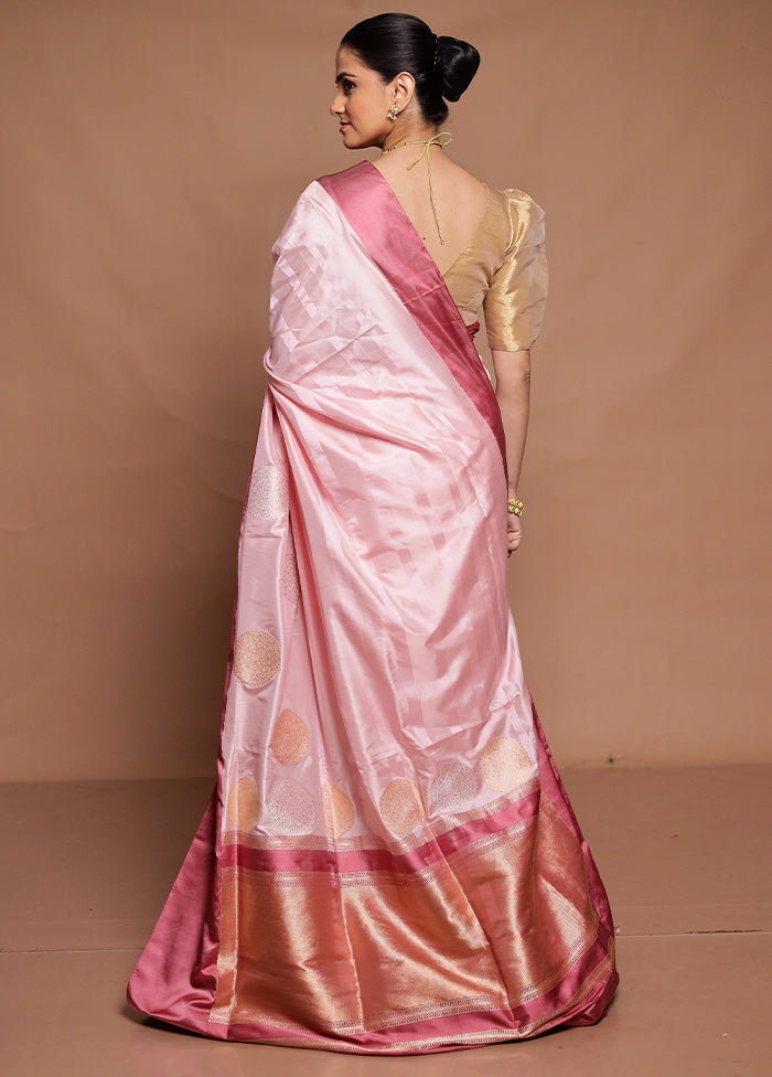 Pink Handloom Katan Pure Silk Saree With Blouse Piece