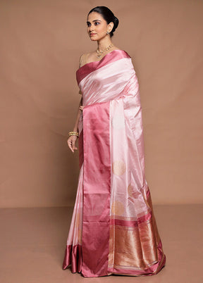 Pink Handloom Katan Pure Silk Saree With Blouse Piece