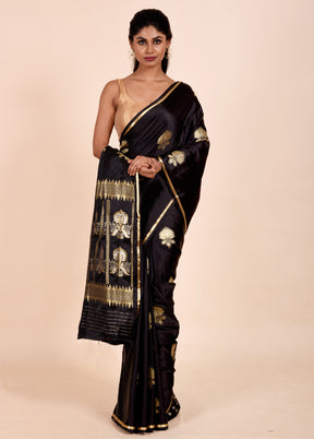 Black Katan Silk Saree With Blouse Piece