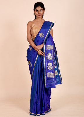 Blue Katan Silk Saree With Blouse Piece