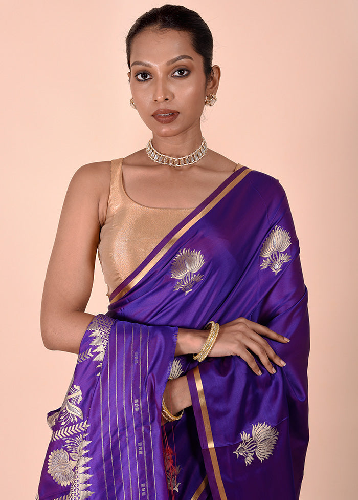 Purple Katan Silk Saree With Blouse Piece