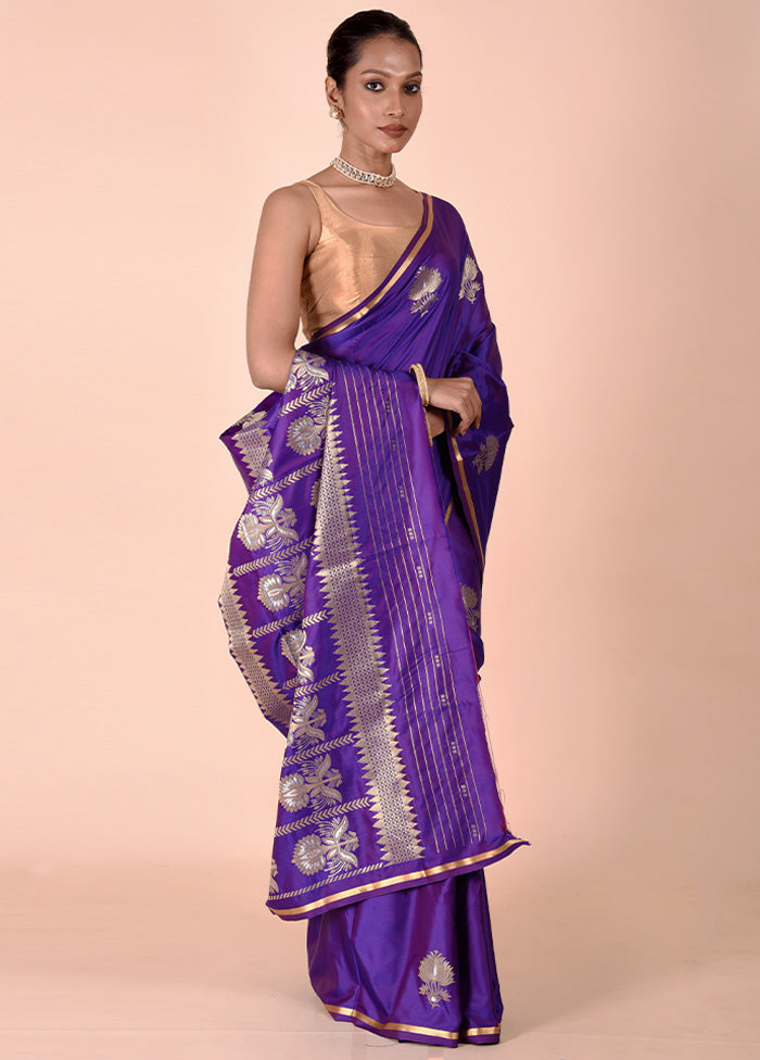 Purple Katan Silk Saree With Blouse Piece