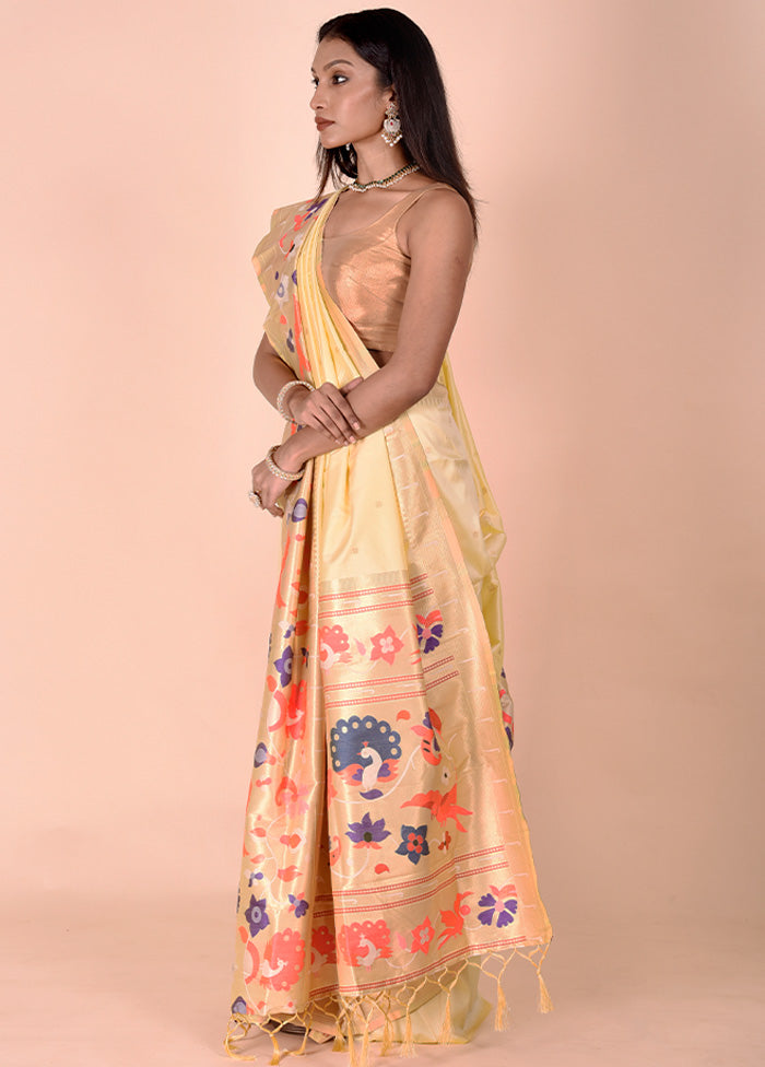 Yellow Katan Silk Saree With Blouse Piece