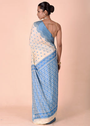 Cream Kanjivaram Silk Saree With Blouse Piece