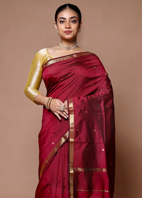 Maroon Kanjivaram Silk Saree With Blouse Piece