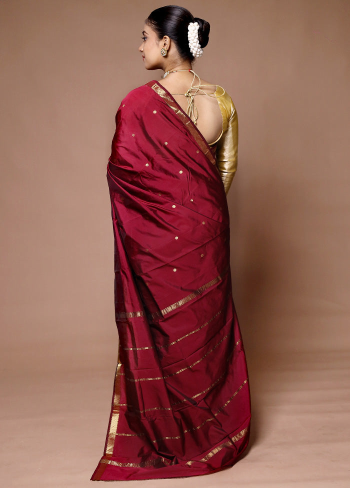 Maroon Kanjivaram Silk Saree With Blouse Piece