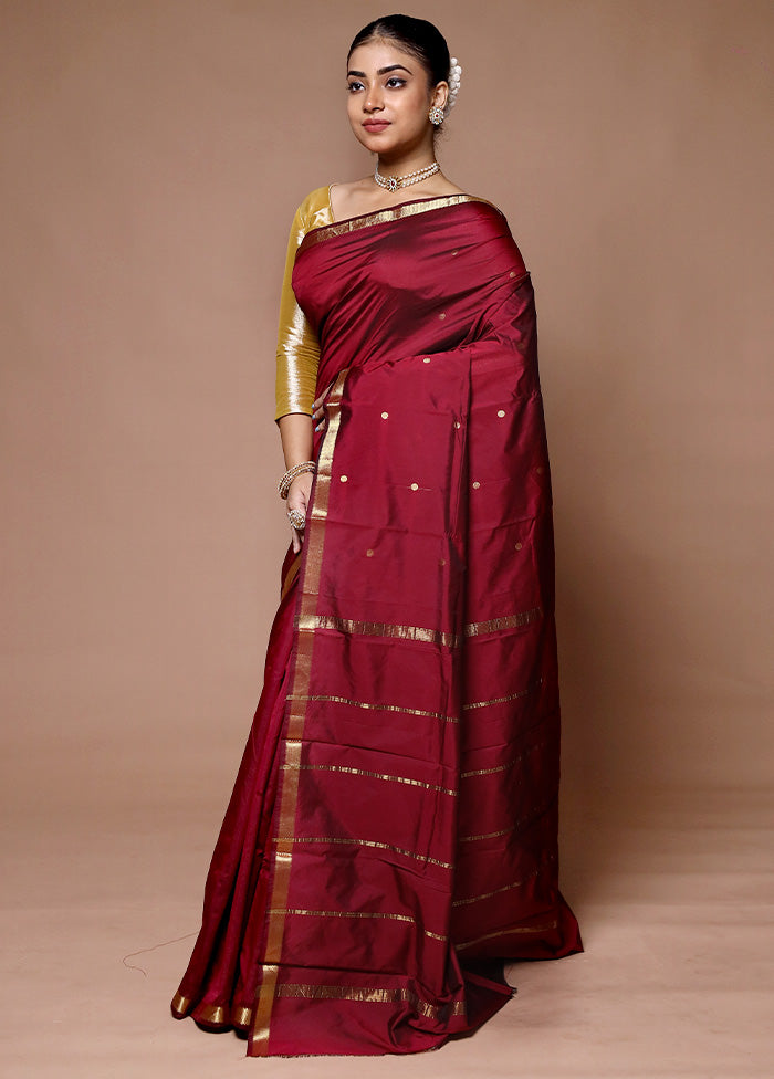 Maroon Kanjivaram Silk Saree With Blouse Piece