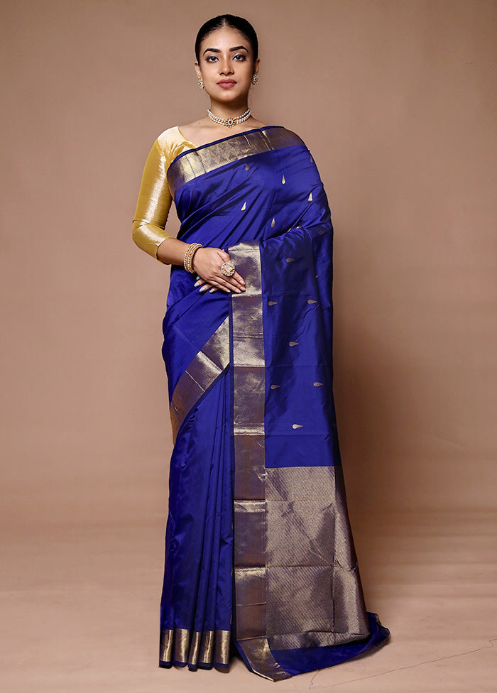 Blue Kanjivaram Silk Saree With Blouse Piece